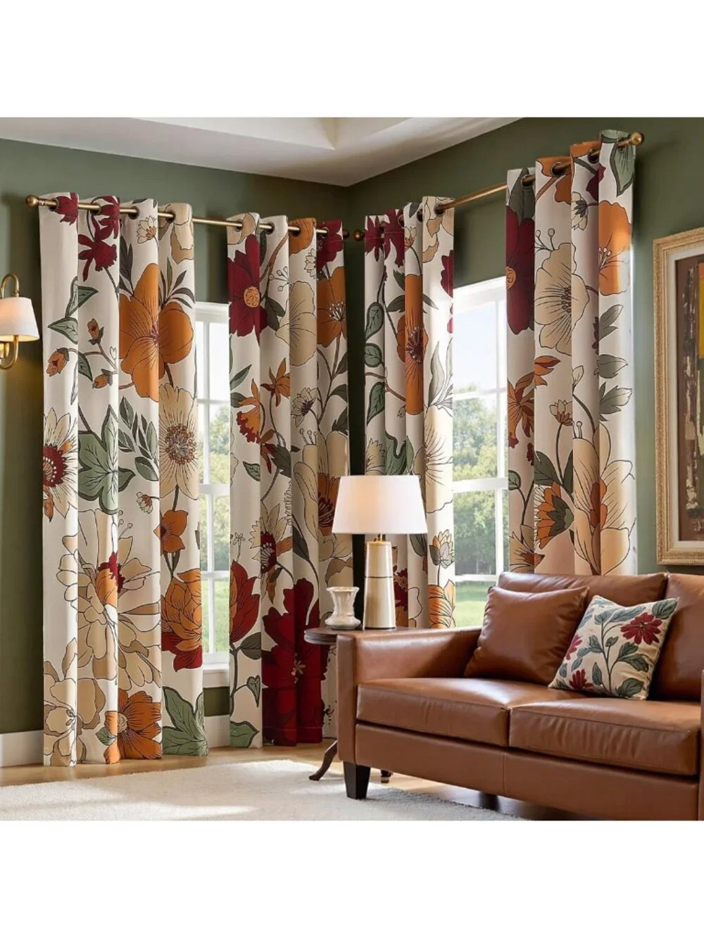 Beige Boho Floral Blackout Curtains - 84 Inch Grommet 2 Panels for Privacy